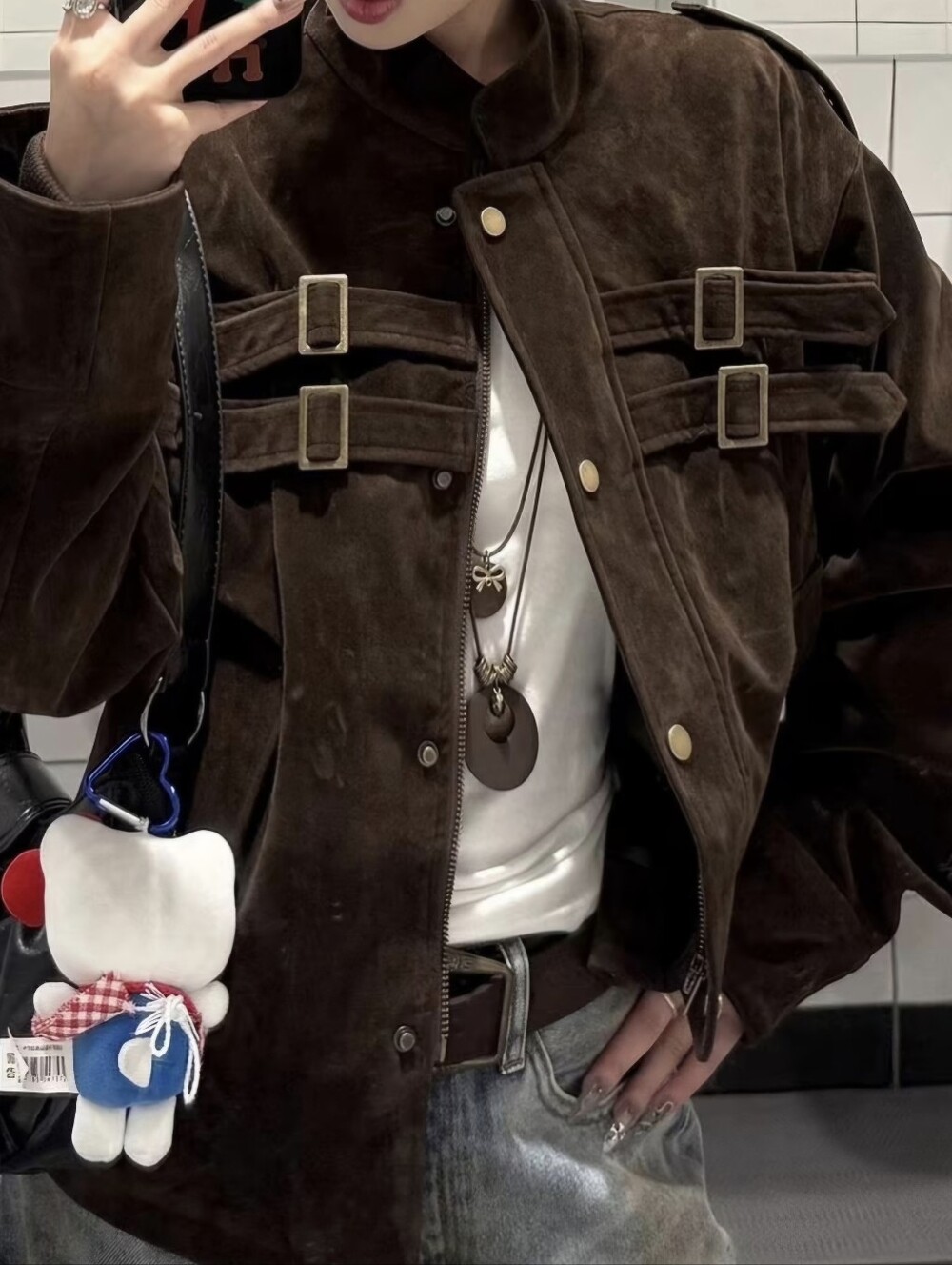 Retro Patchwork Design Imitation Suede High-End Jacket for Men And Women - Picture 3 of 3